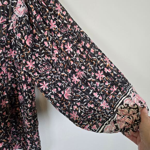 Cleobella Brynlee Blouse Women's M Black Pink Organic Cotton Cottagecore Boho - Picture 4 of 9